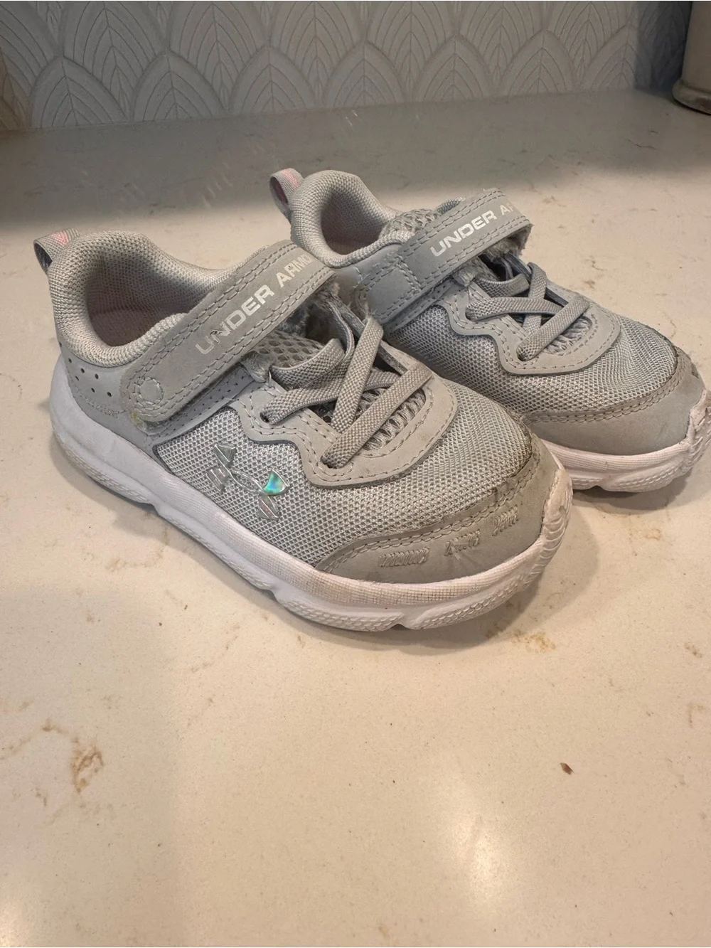Under Armour Kids Light Gray and White Athletic Sneakers
